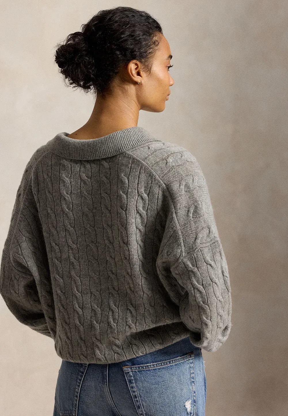 Свитер-Поло из шерсти и кашемира с косами Polo Ralph Lauren, Outpost Gray Heather — фото 3