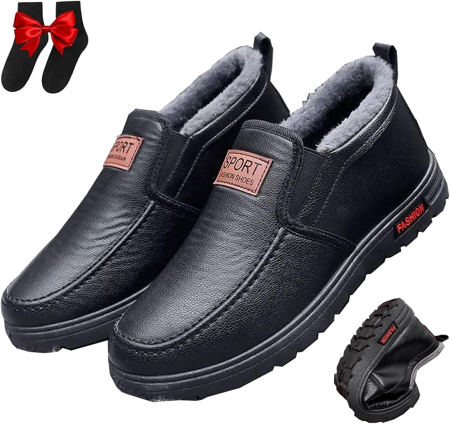 

Мужские зимние кожаные ботинки GHTRHSB, противоскользящие удобные слипоны для снега, водонепроницаемые легкие повседневные лоферы для прогулок для среднего и пожилого возраста, черный