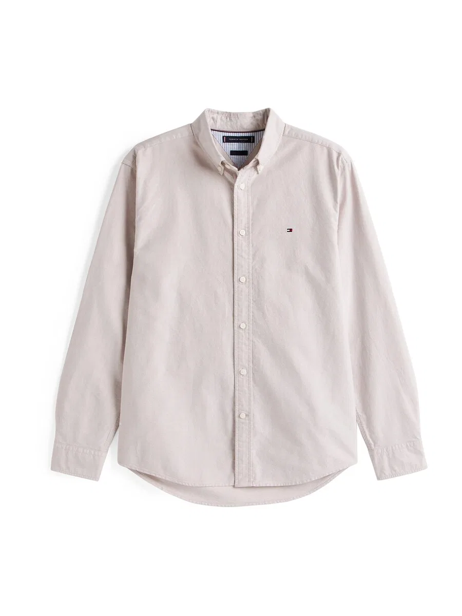 Рубашка TOMMY HILFIGER Regular fit на пуговицах, цвет хаки, с вышивкой флага