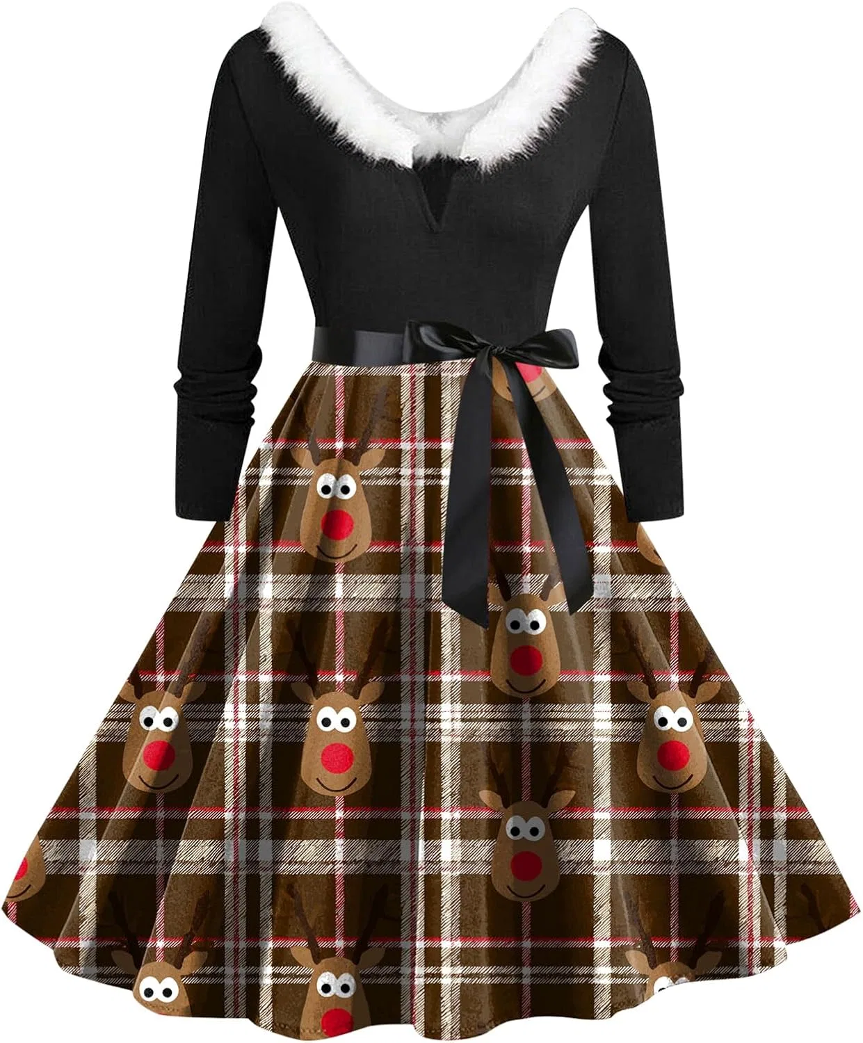 Женское платье-трапеция с принтом, Vintage Holiday Party, коричневый