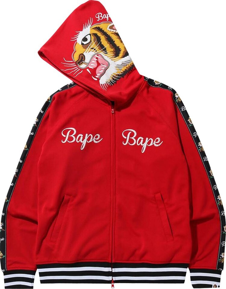 

Худи BAPE Tiger Jersey Full Zip Hoodie 'Red', красный