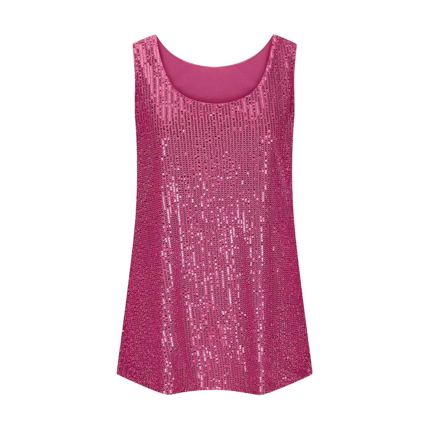 Женская туника без рукавов с блестками Sparkly Elegant Loose Sleeveless Tunic Top, Hot Pink — фото 2