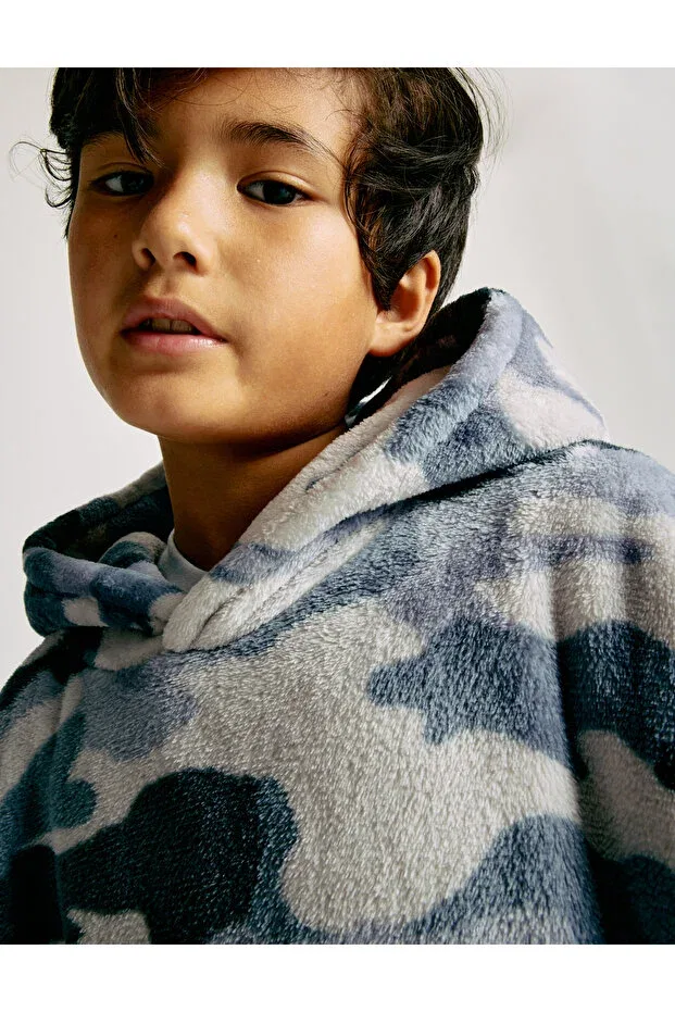 Детское худи для девочек с камуфляжным принтом оверсайз Camouflage patterned fleece hooded oversized hoodie Marks & Spencer, Gray — фото 4