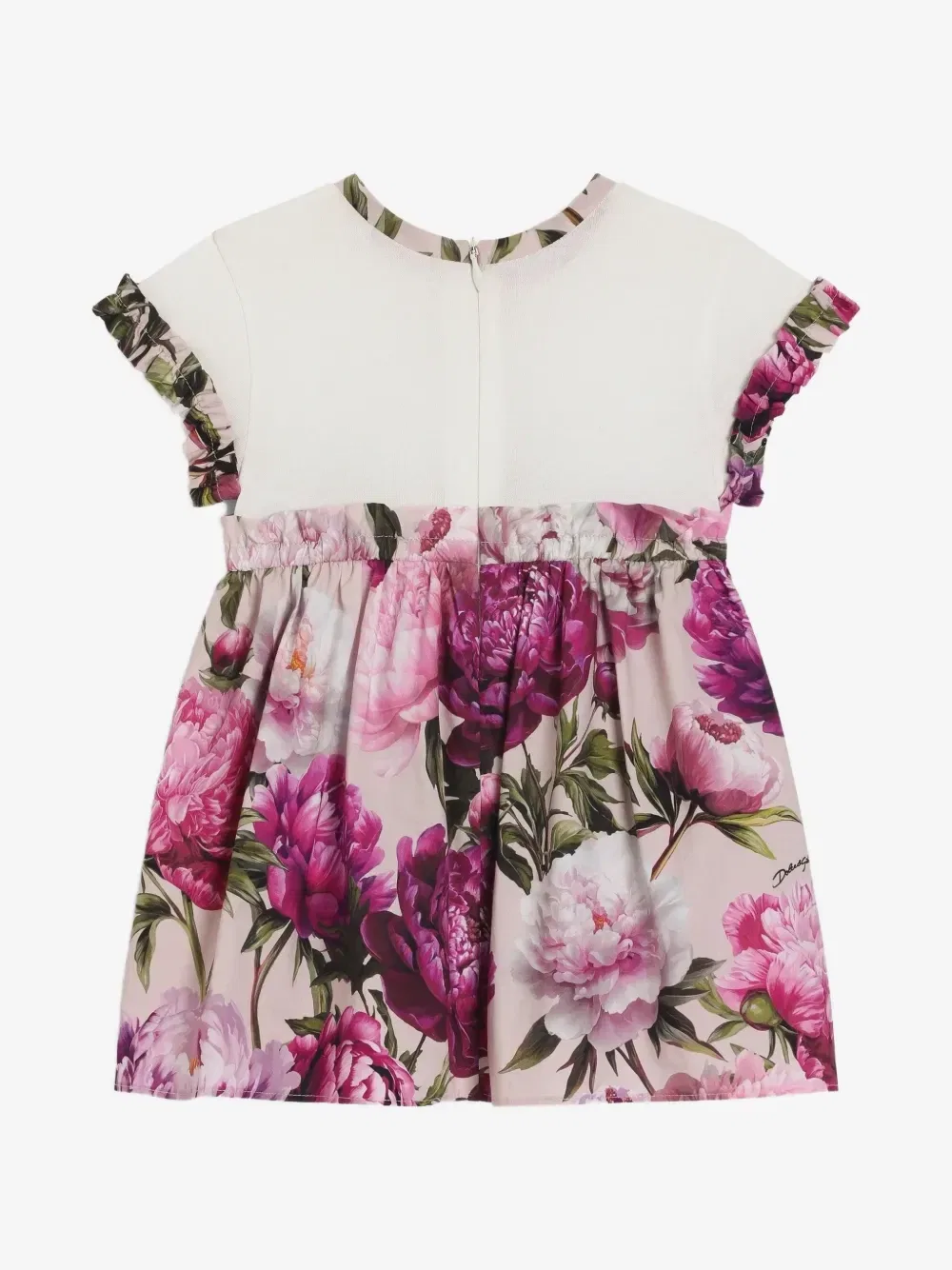 Платье из смешанных материалов с пионовым принтом Dolce & Gabbana Kids, бежевый — фото 2