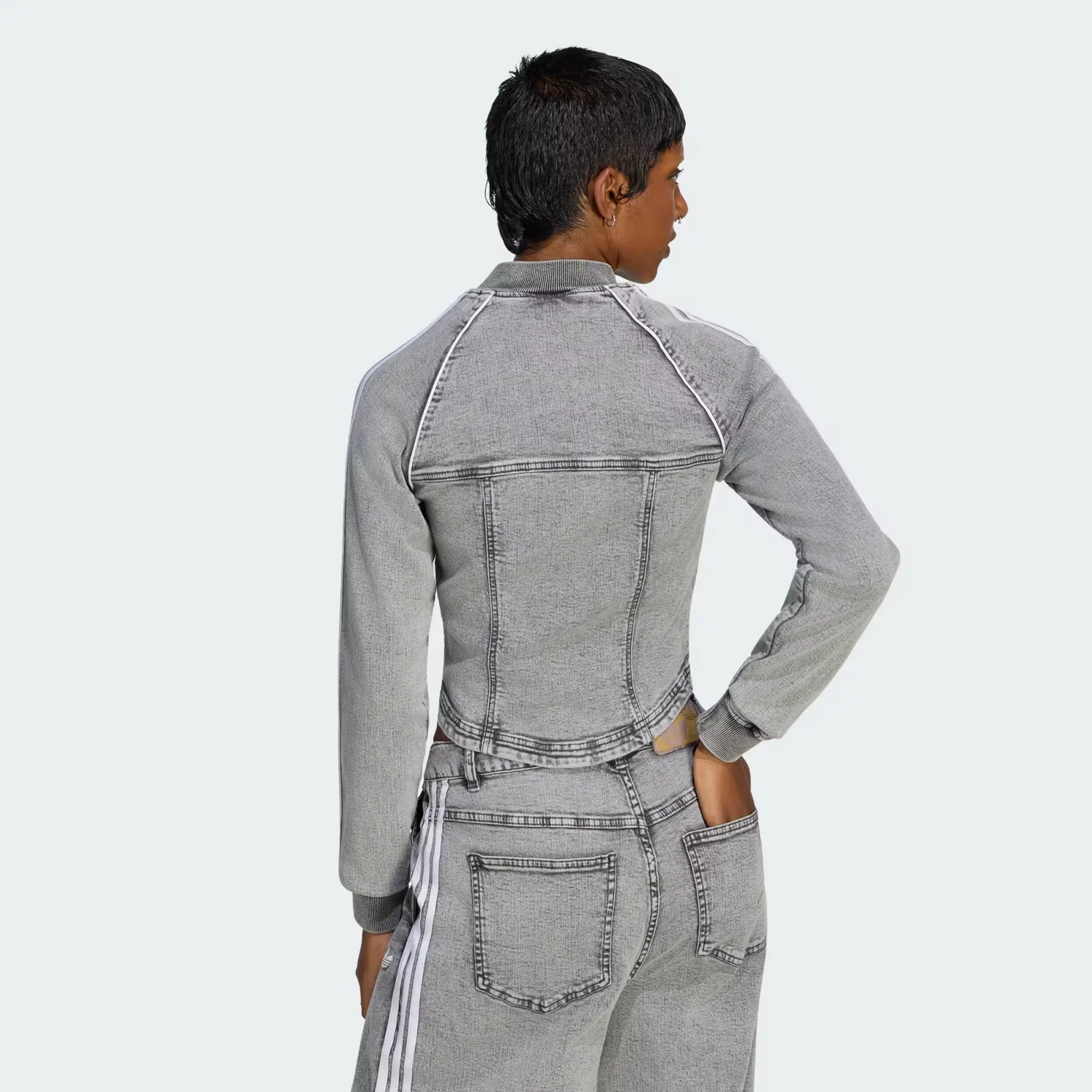 Женская спортивная куртка с эффектом денима Superstar Denim Corset Adidas Originals, серый деним — фото 2