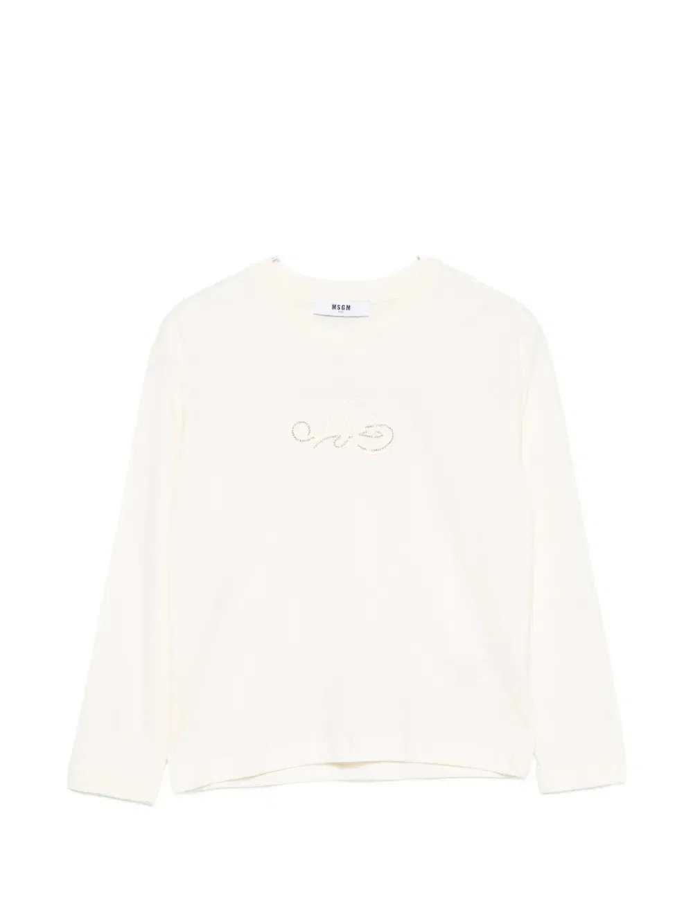 Футболка с вышитым логотипом и украшенная стразами Msgm Kids, бежевый
