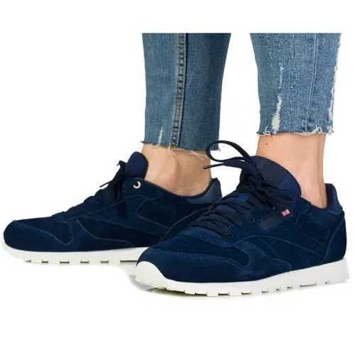 Детские кожаные полуботинки на шнуровке Reebok CL Leather Mcc, Navyblau — фото 4
