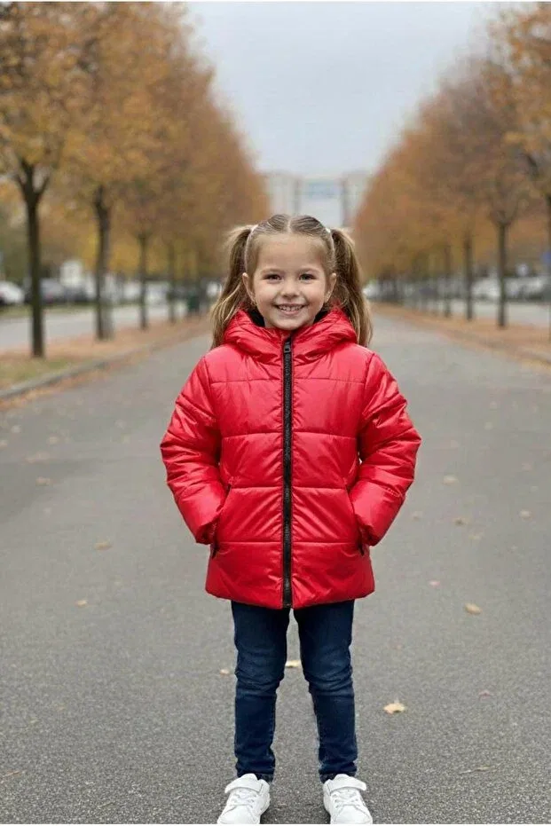 Детское пальто для девочек с капюшоном Basics Mayakids, Red