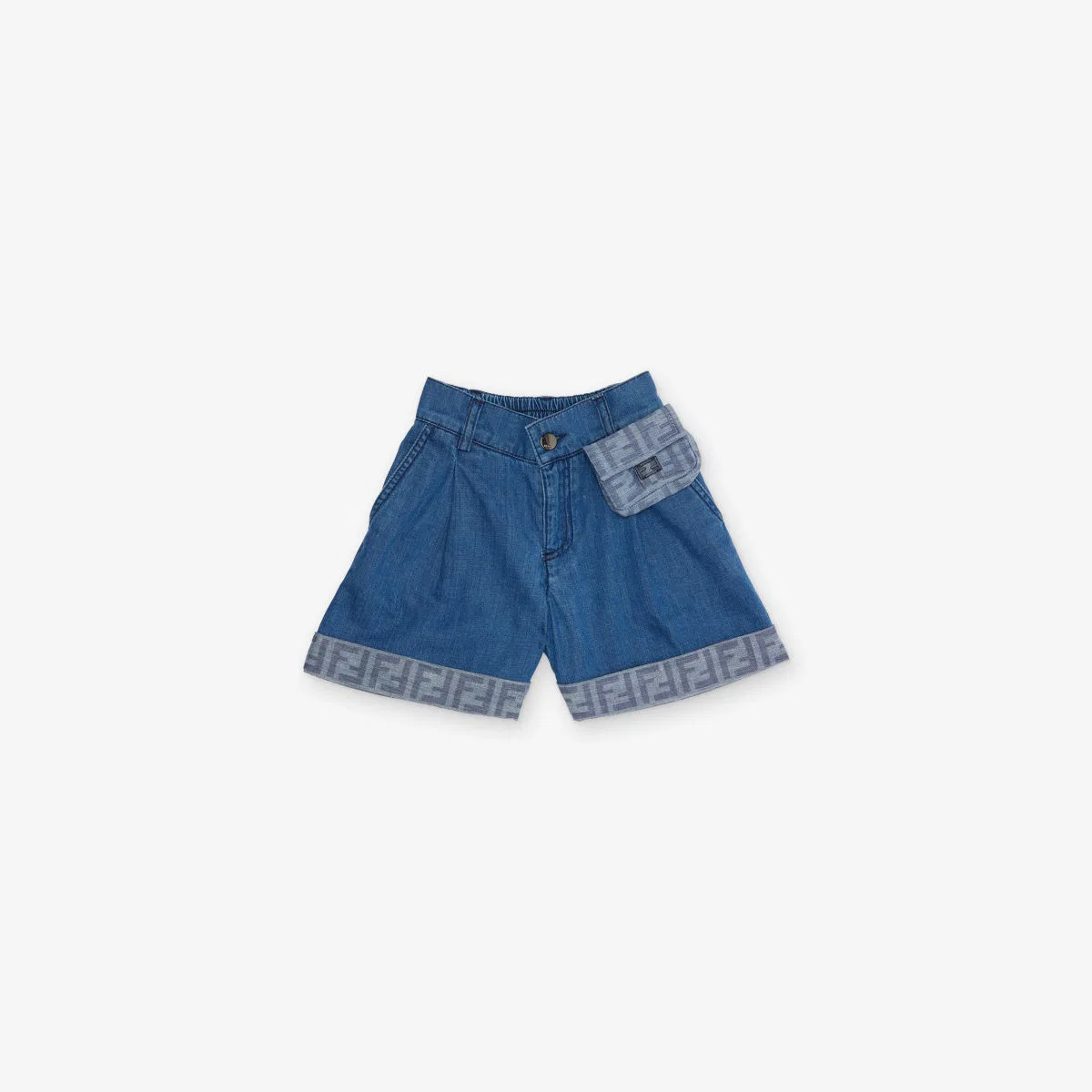 Фирменные джинсовые шорты с отворотами, размер 4-12 лет Fendi, темно-синий