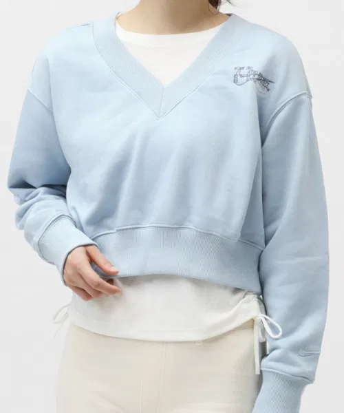 Женский свитшот с длинным рукавомNIKE NSW PHNX FLC CROP VNECK L/S, Сакс Блю