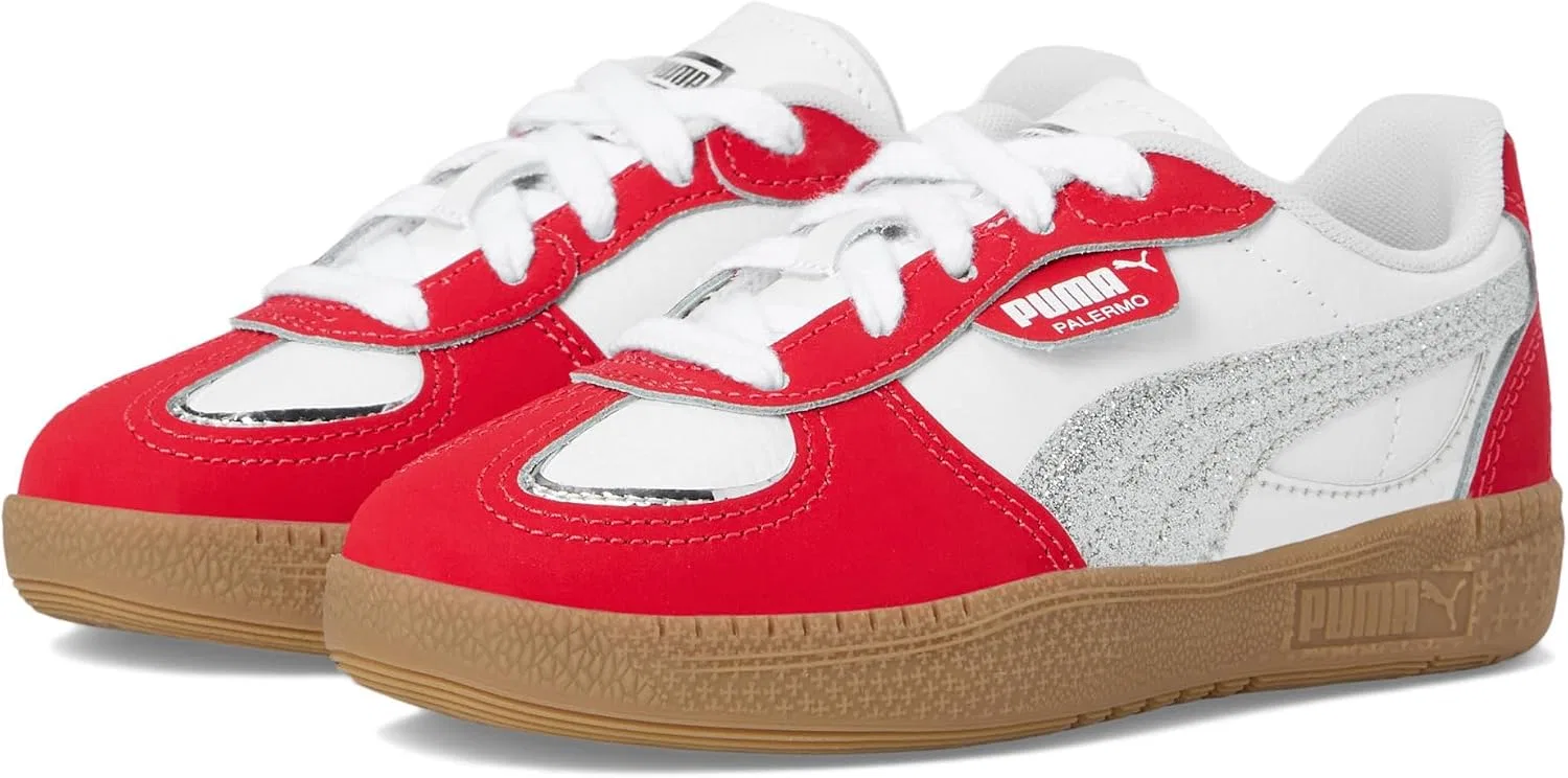 Детские кроссовки для девочек с металлическим блеском Palermo Moda PUMA, All Time Red/Puma Silver/Gum