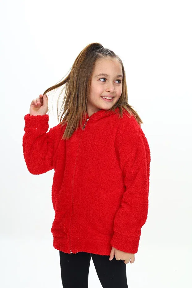 Детское пальто для девочек с капюшоном на молнии My Kids Wear, Red — фото 2