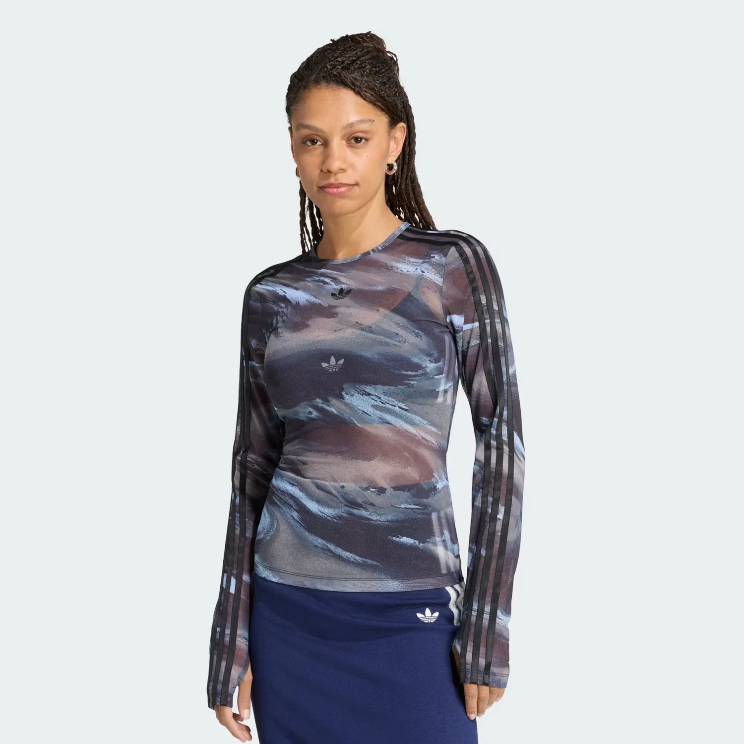 Женская футболка облегающего кроя Graphic Mesh Tee Adidas Originals, Olive Strata/Aurora Coffee/Crystal Sky/Черный