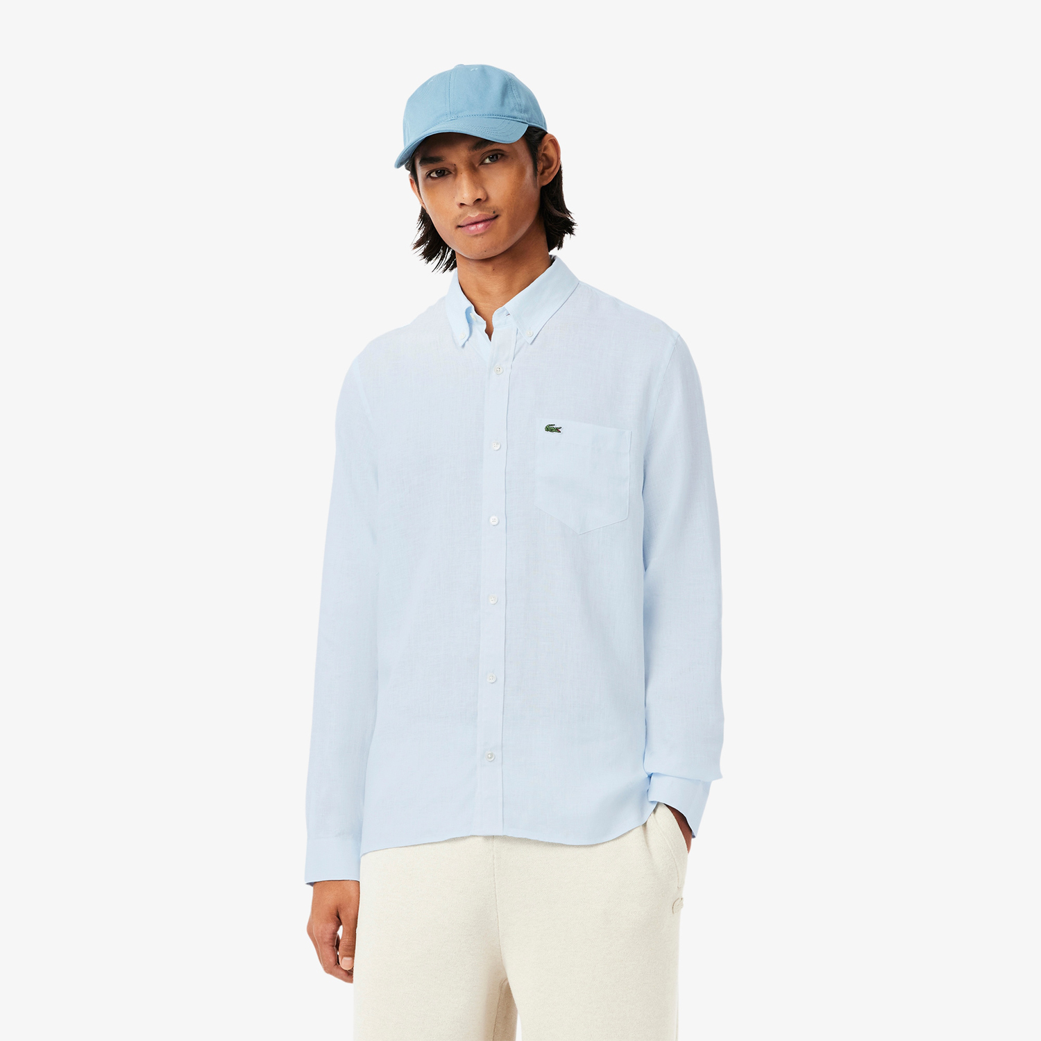 Рубашка Lacoste Regular Fit Linen, светло-голубой — фото 4