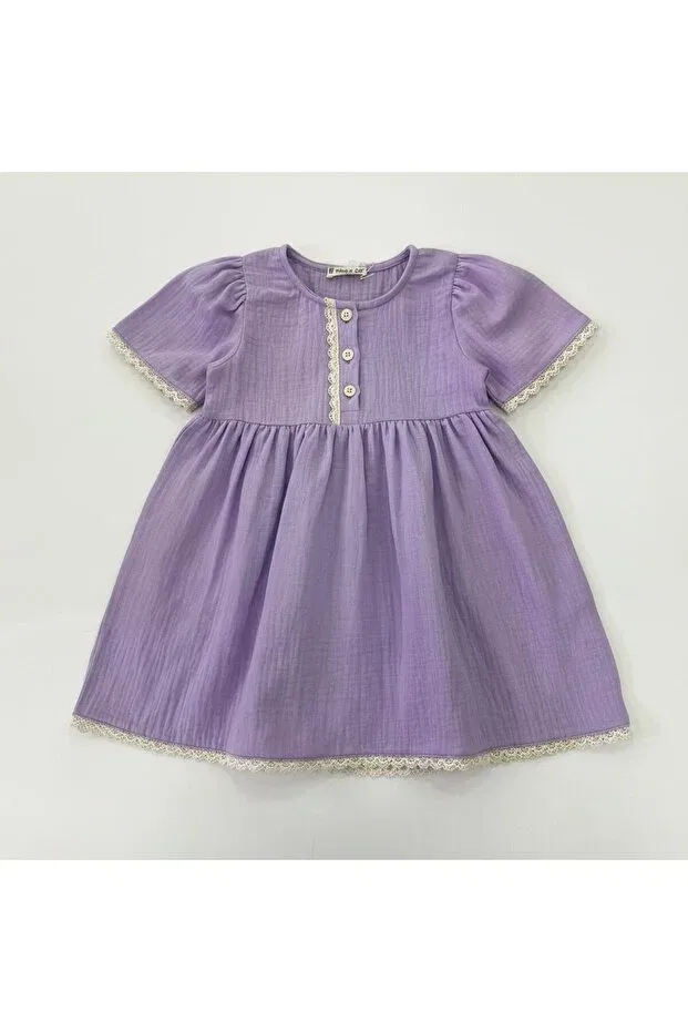 Детское платье для девочек с кружевом Brode Detailled Muslin Bobby Jr Kidswear, Lila — фото 3