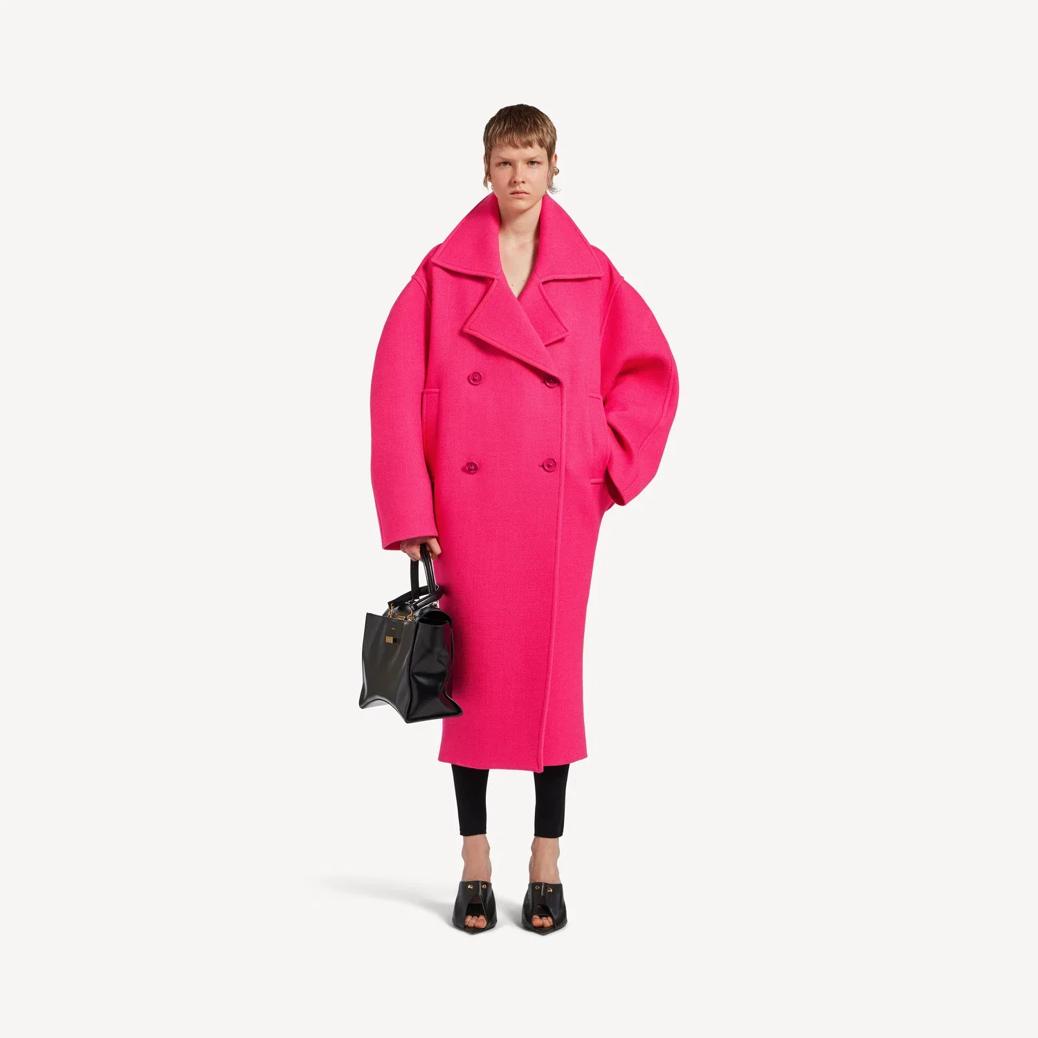 Женское длинное пальто-кокон Balenciaga, розовый — фото 2