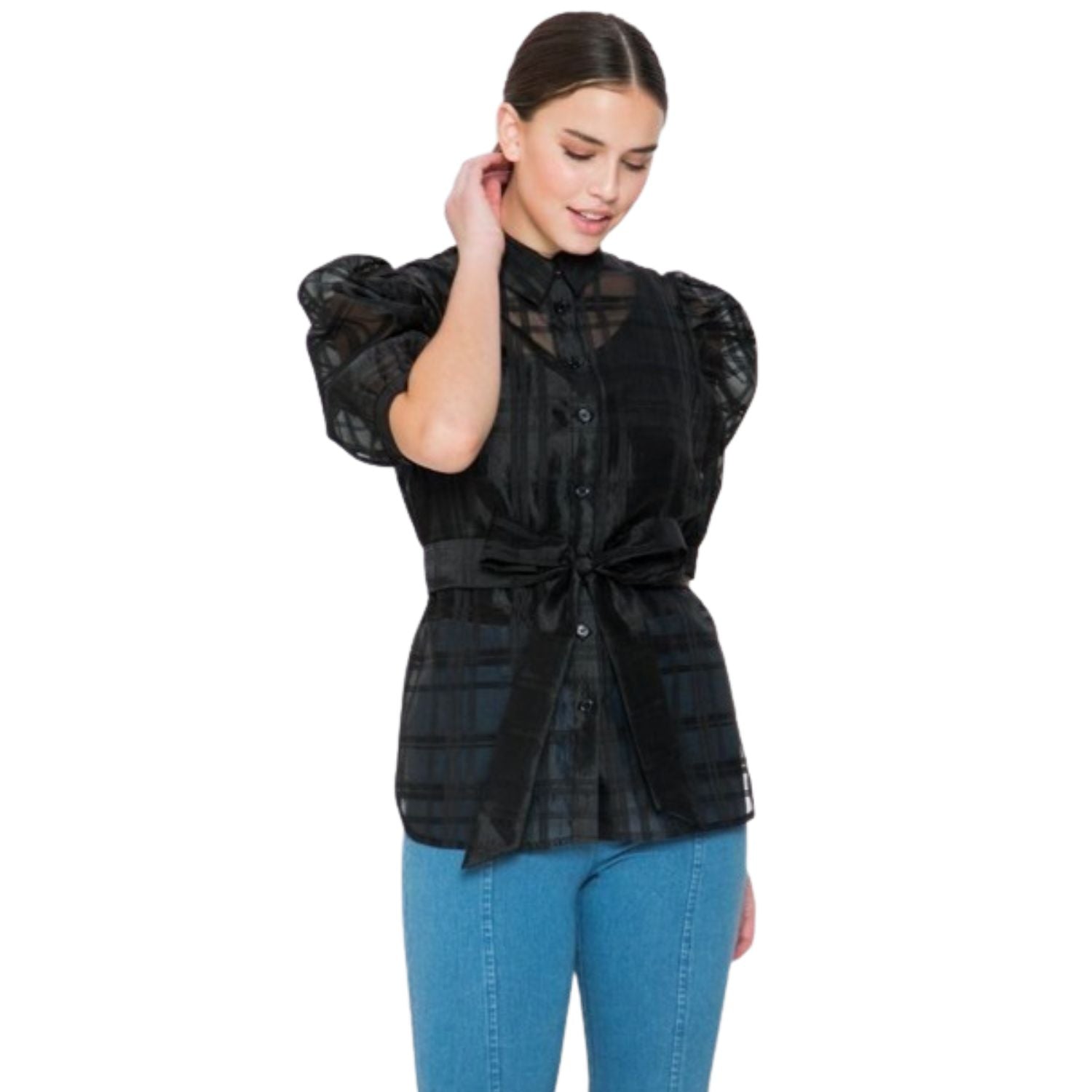 

Прозрачный топ из органзы длины мини FASHNZFAB, черный