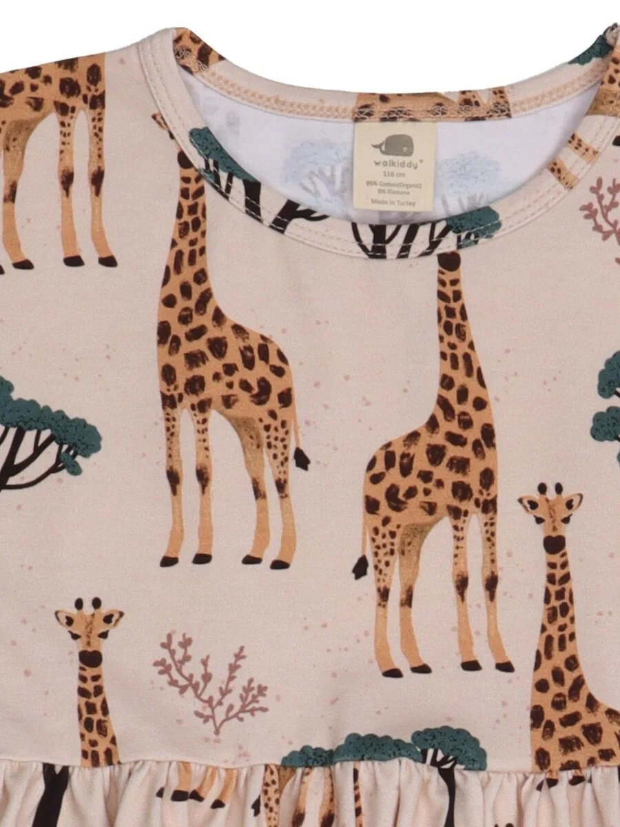 Платье Walkiddy 'Walkiddy - Giraffes Dress' бежевого цвета — фото 3