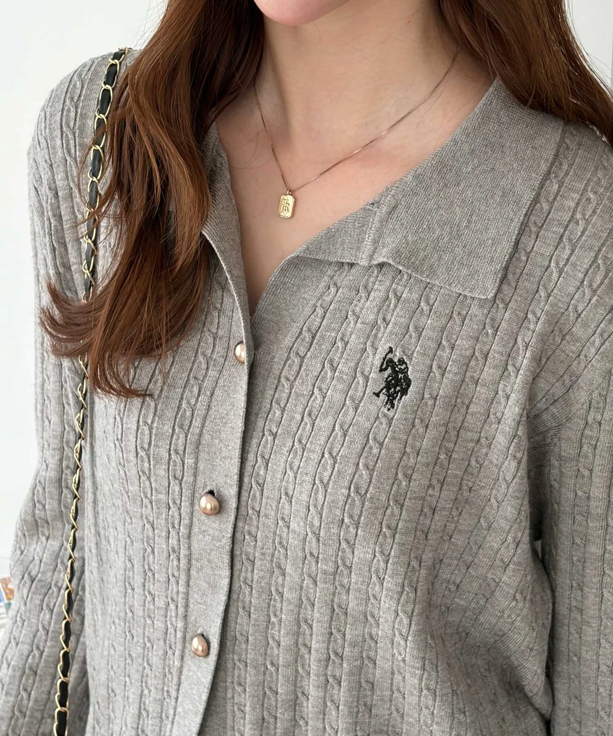 Женский кардиган с воротником-поло и пуговицами U.S. POLO ASSN., Heather Grey — фото 4