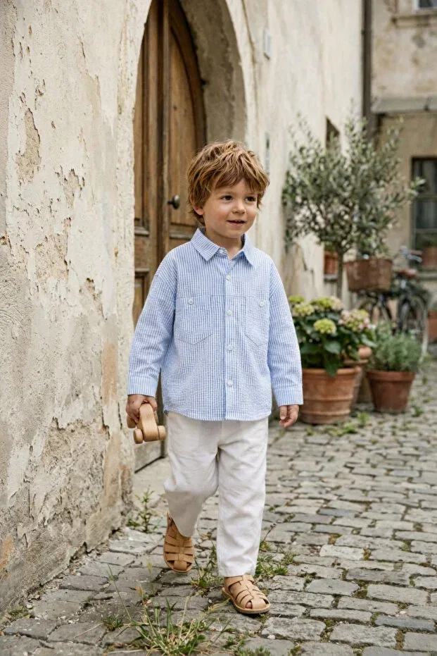Детская рубашка для мальчиков с длинным рукавом Blue Striped Boy Shirt Babylory Kdis Store, Blue