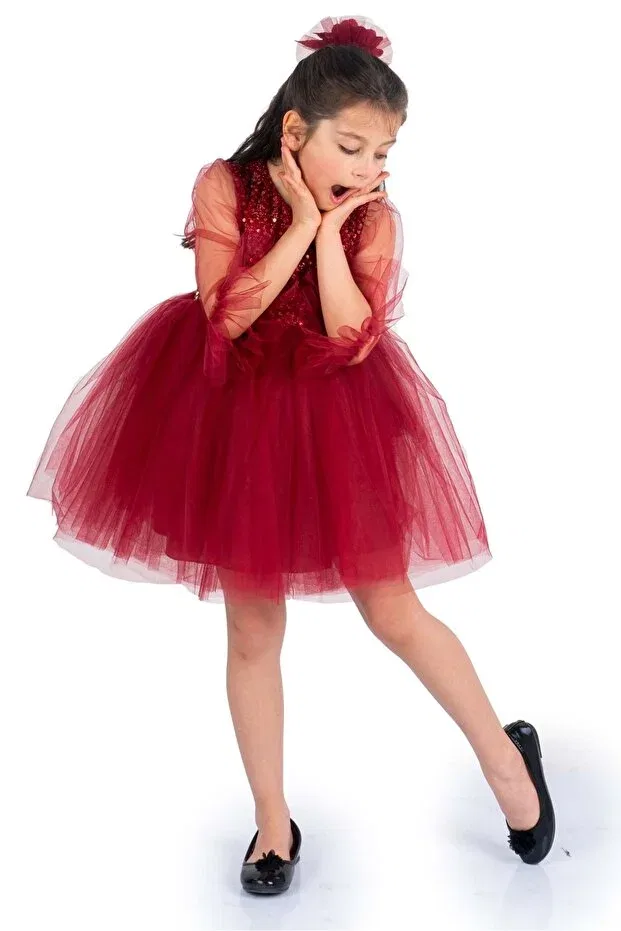 Детское платье для девочек с пайетками Sequin tulle girls' dress 0285 bordo Mnk, Burgundy
