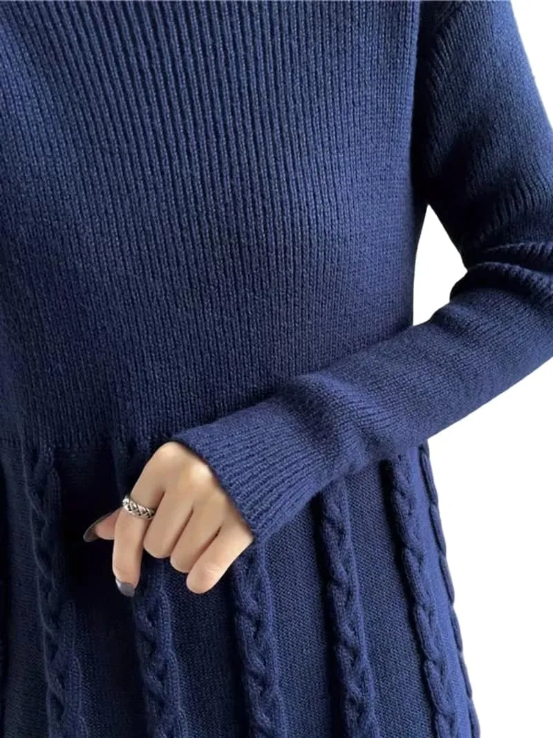 Женское платье-свитер с кабельным узором A-line, Blue — фото 3