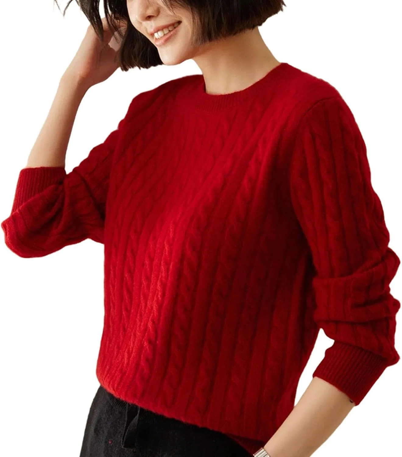 Женский свитер с цветочным принтом, свободный, с круглым вырезом, Vintage Red