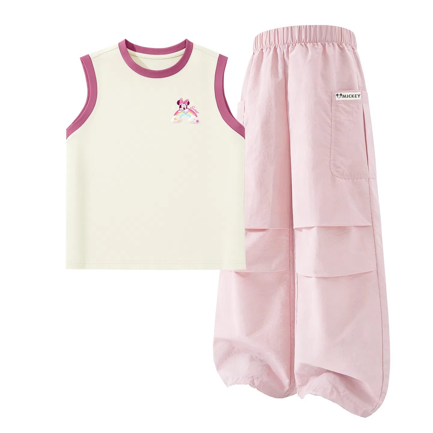 Детский спортивный костюм с круглым вырезом, дышащий, Disney, Rainbow Rose Red+Magnolia Pink