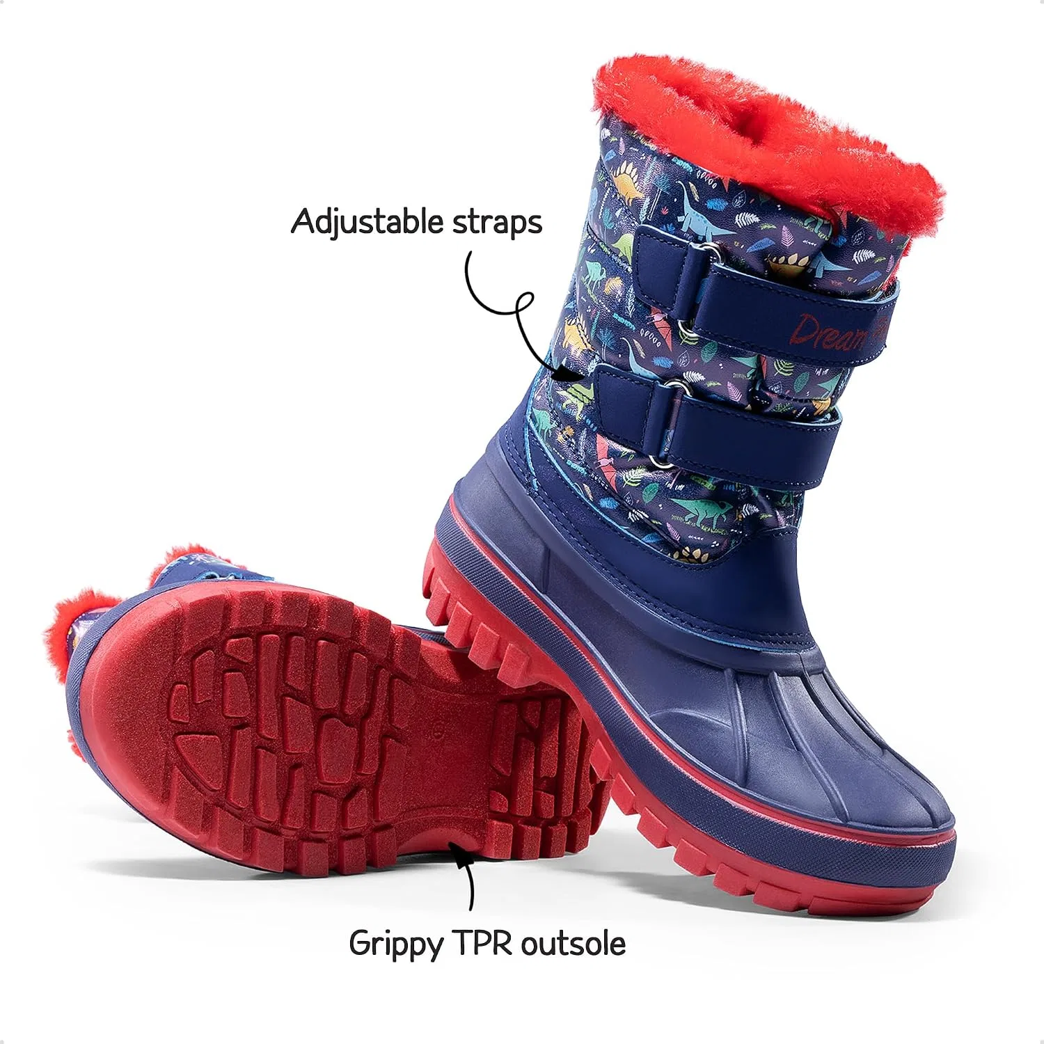 Детские зимние водонепроницаемые снежные ботинки DREAM PAIRS, Navy/Red — фото 3