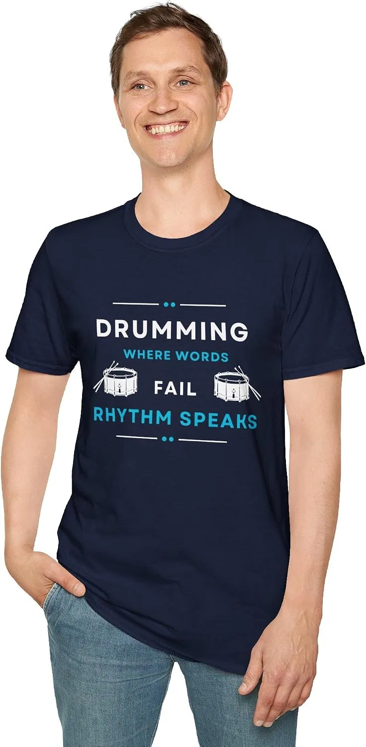 Футболка с принтом Drumming Where Words Fail Gildan, Navy — фото 3