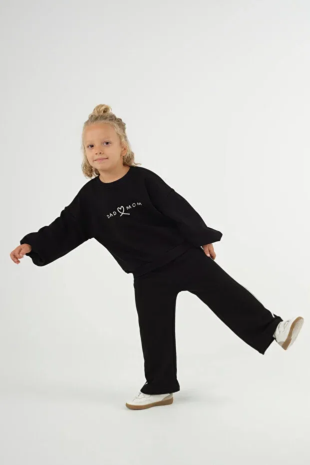 Детские свитшот для девочек с принтом Dad-Mom sweatshirt Mioma Kids, Black — фото 2