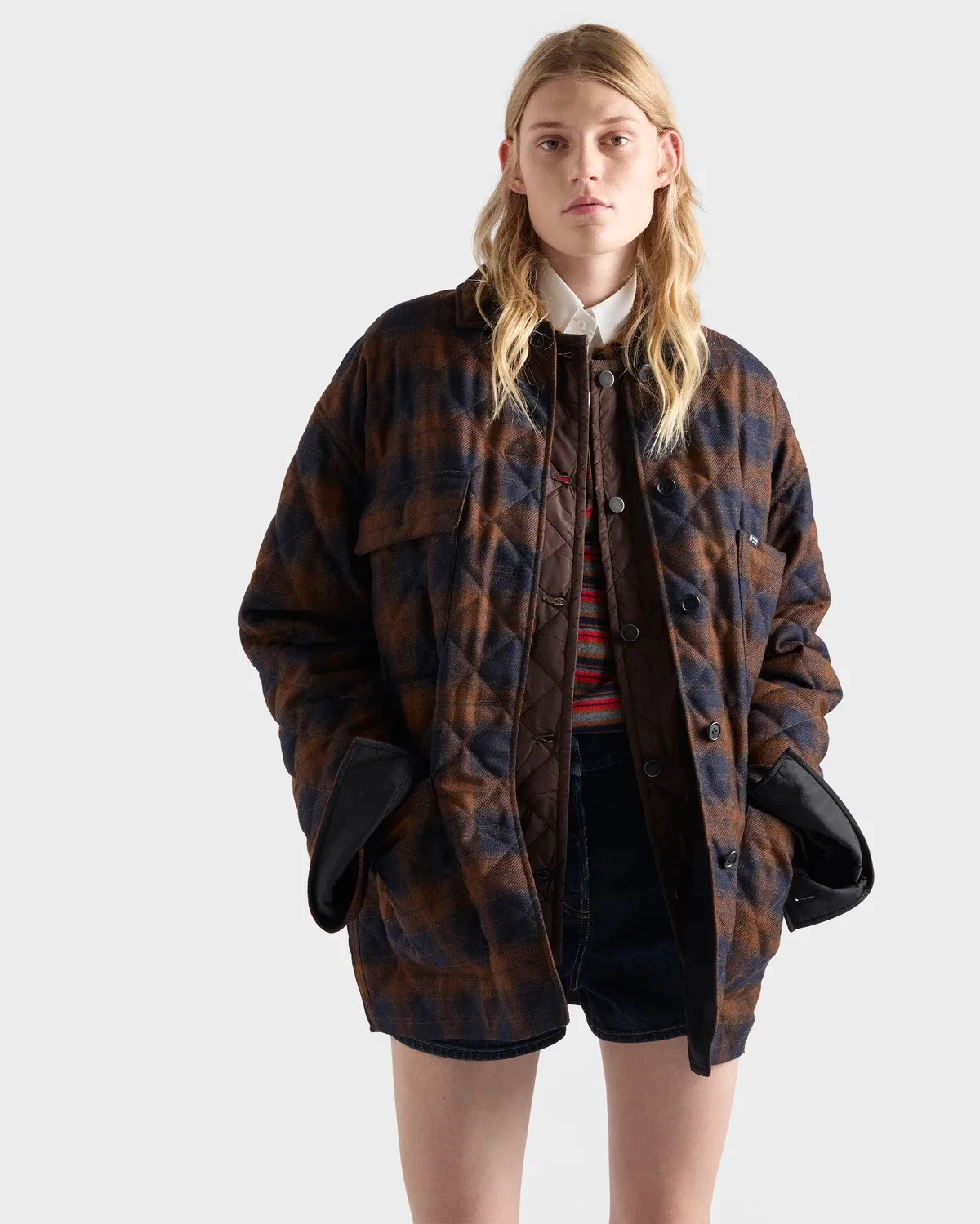 Стеганая шерстяная куртка-кабан Prada, коричневый — фото 4