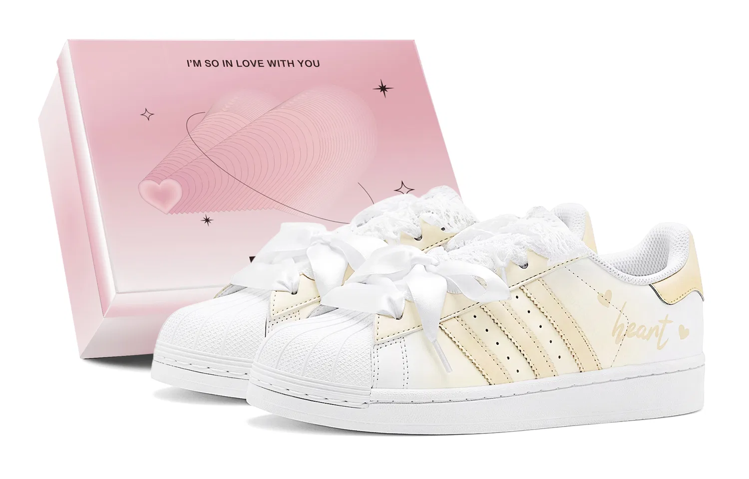 Детские кроссовки низкие с принтом сердец Superstar 2 Adidas Originals, Light Yellow