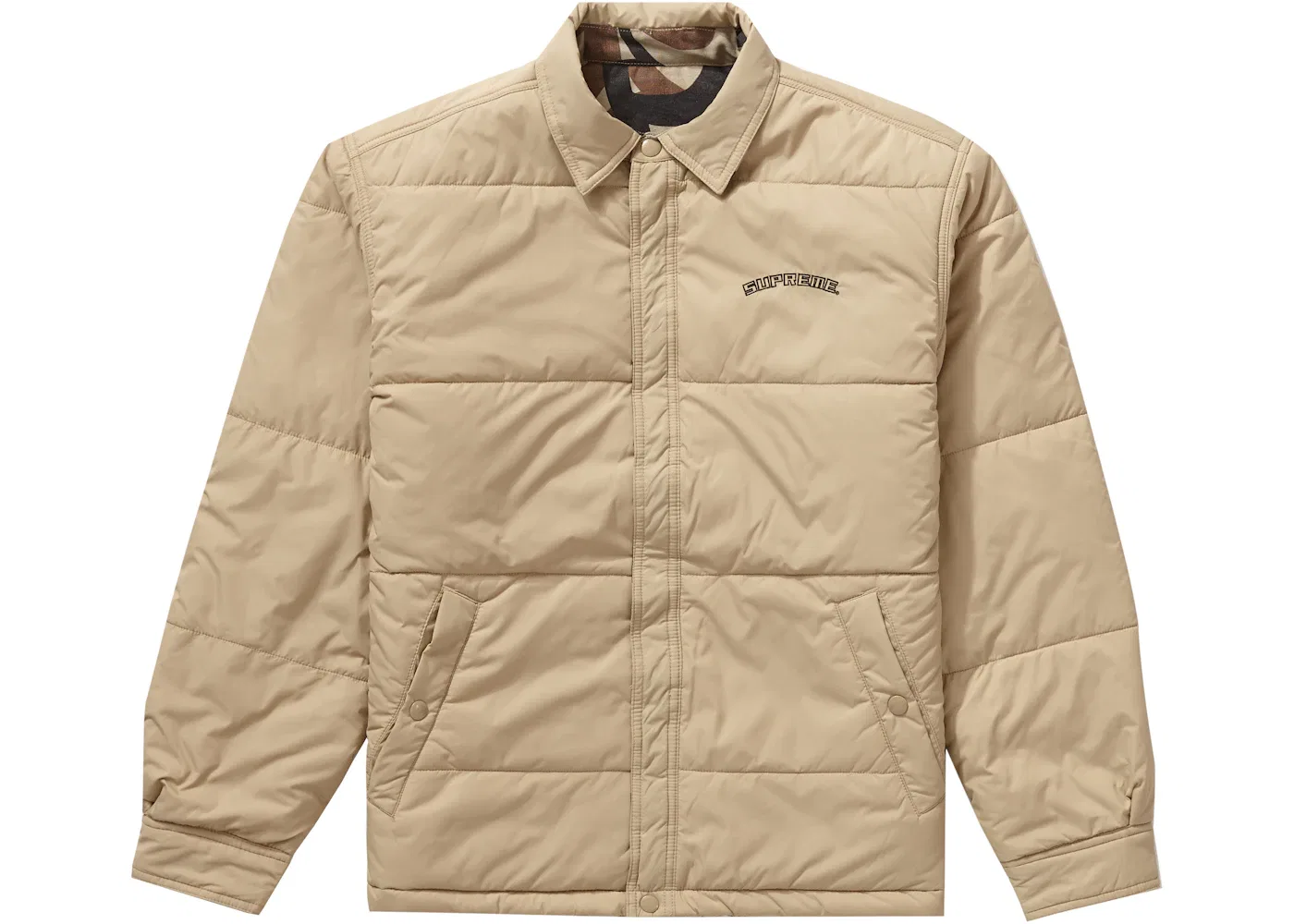 Мужской пуховик-куртка двусторонняя с принтом Reversible Puffy Work Jacket Supreme, цвет Tan Tribal Camo — фото 4