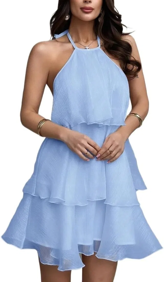Женское A-силуэта мини-платье на бретелях Halter, Blue