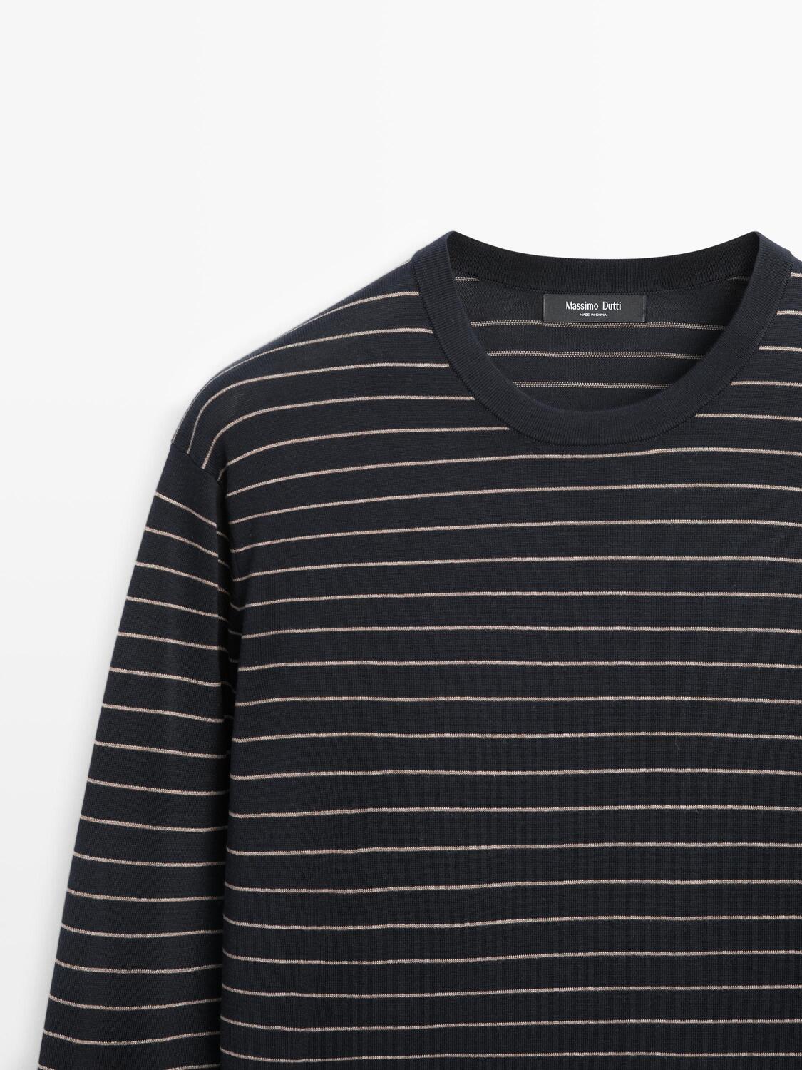 Футболка Massimo Dutti Striped Long Sleeve Knit Sweater, темно-синий — фото 3