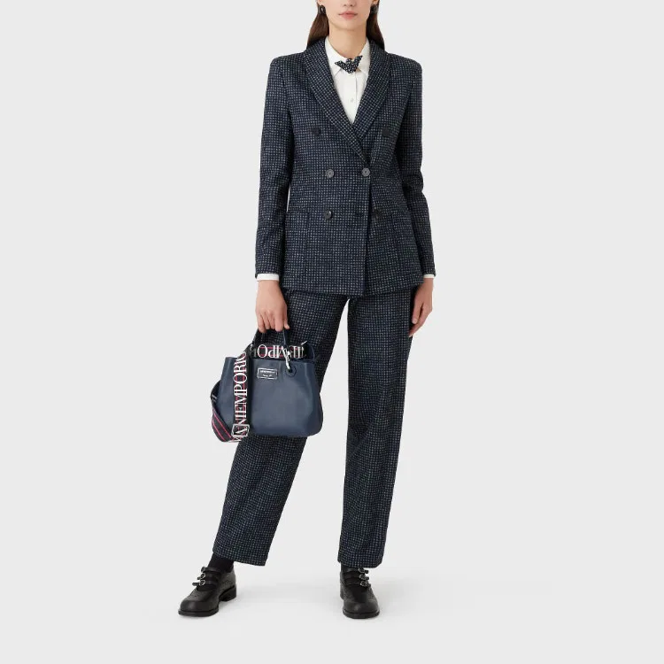Женские брюки с принтом клетка EMPORIO ARMANI, Blue — фото 3