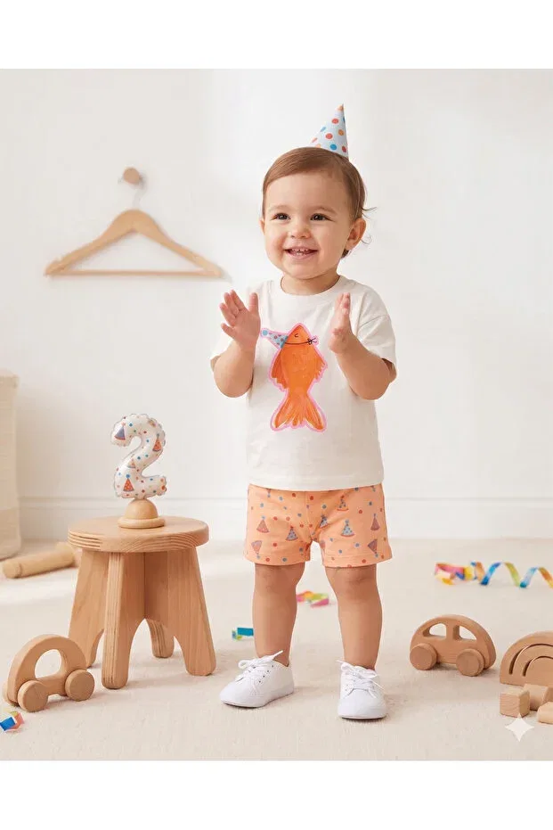 Детская футболка оверсайз с принтом Cute fish printed unisex oversize t-shirt Babytex, Ecru — фото 2