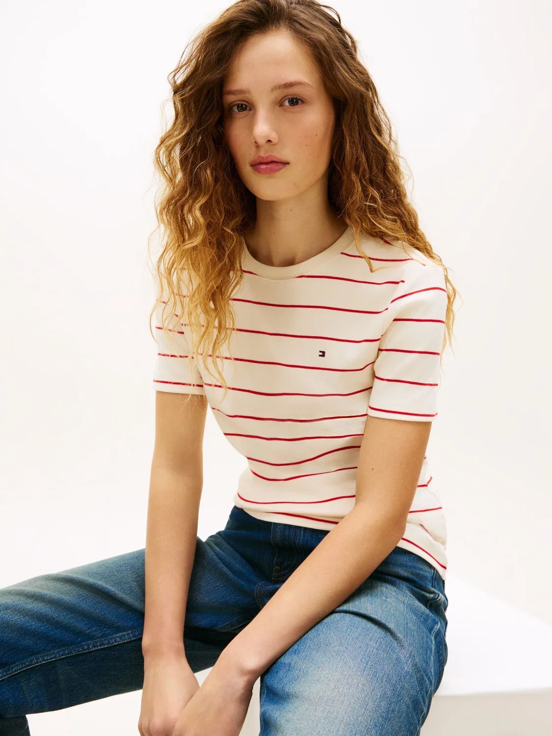 Футболка с полоской, слим-фит Tommy Hilfiger, красно-белая полоска — фото 4