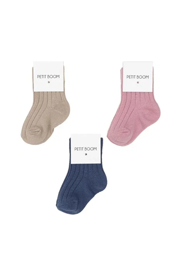 Детский набор носков для новорожденных хлопковый Basics Petit Boom, Beige Gray Navy Blue — фото 2