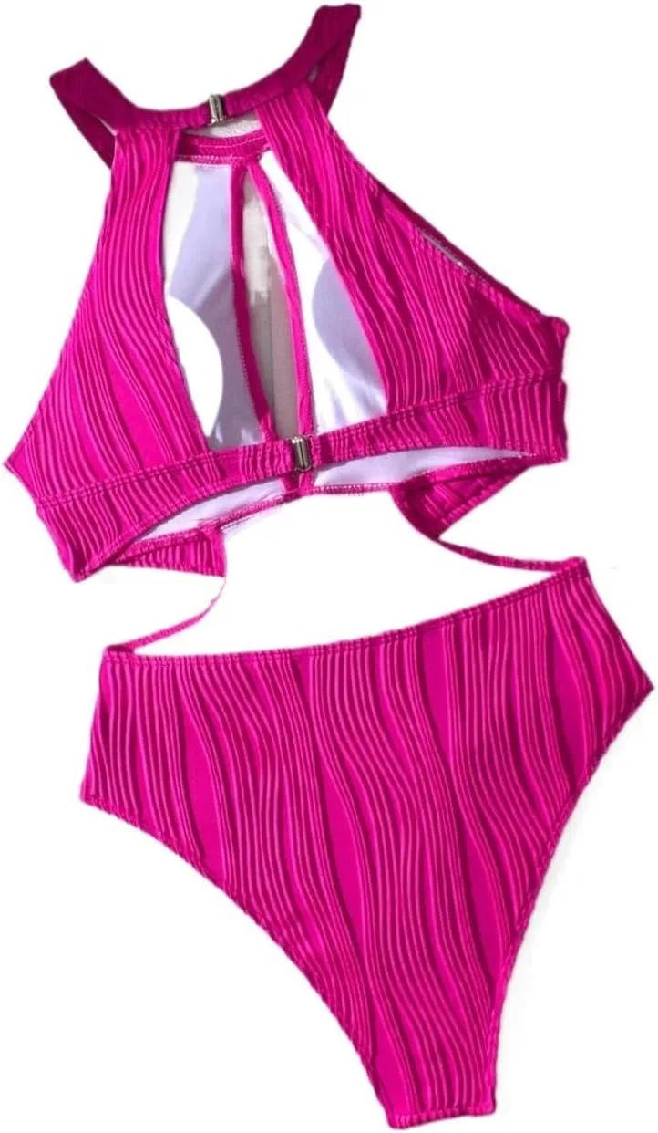 Женский цельнокроеный купальник с вырезами и высокой растяжимостью, Hot Pink — фото 3