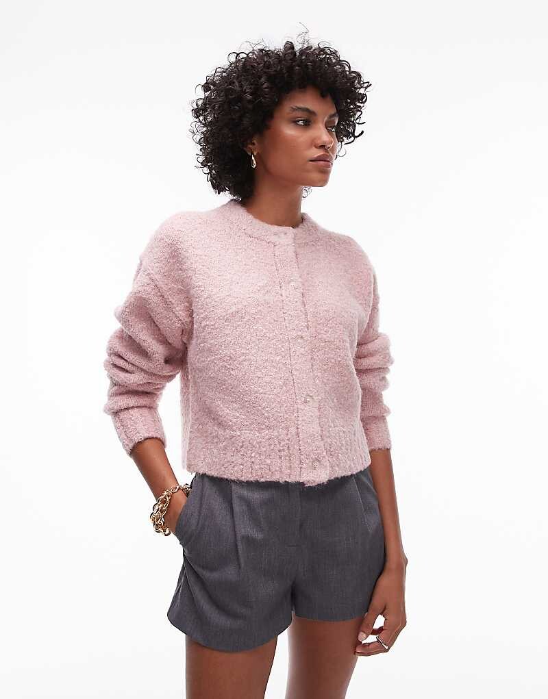 

Topshop – Boucl>9 розовый кардиган с круглым вырезом