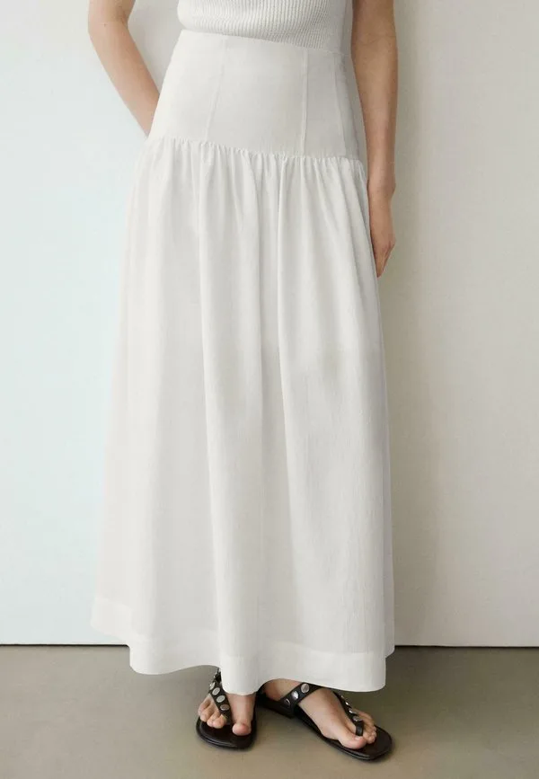 Длинная юбка миди с кокеткой Massimo Dutti, White