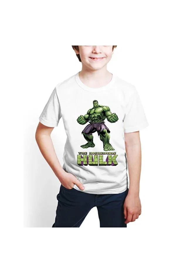 Детская футболка для девочек с принтом Marvel Incredible Hulk Digital Printed Children's T-Shirt D02 Hediyecenter, Белый