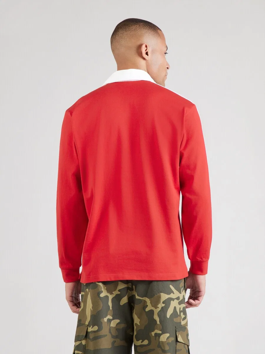 Футболка ADIDAS ORIGINALS '3-Stripes Rugby Longsleeve' красного цвета — фото 4