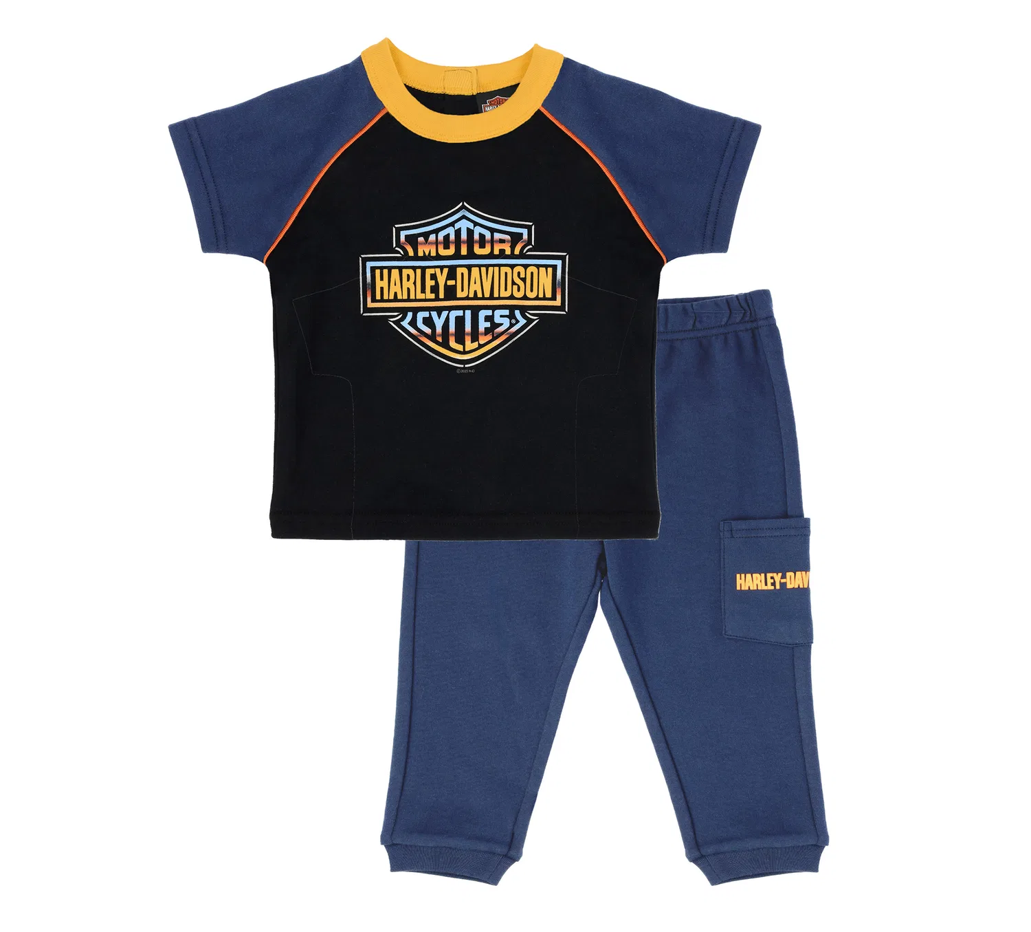 Комплект для младенцев из трикотажа с принтом Infant Boys Knit Tee & Pant Set Harley Davidson, Indigo Blue/Black