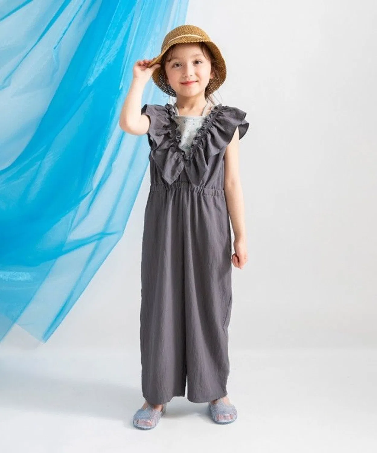 Детский комбинезон-сарафан с оборками, модель Petit Lady, branshes, Charcoal Grey
