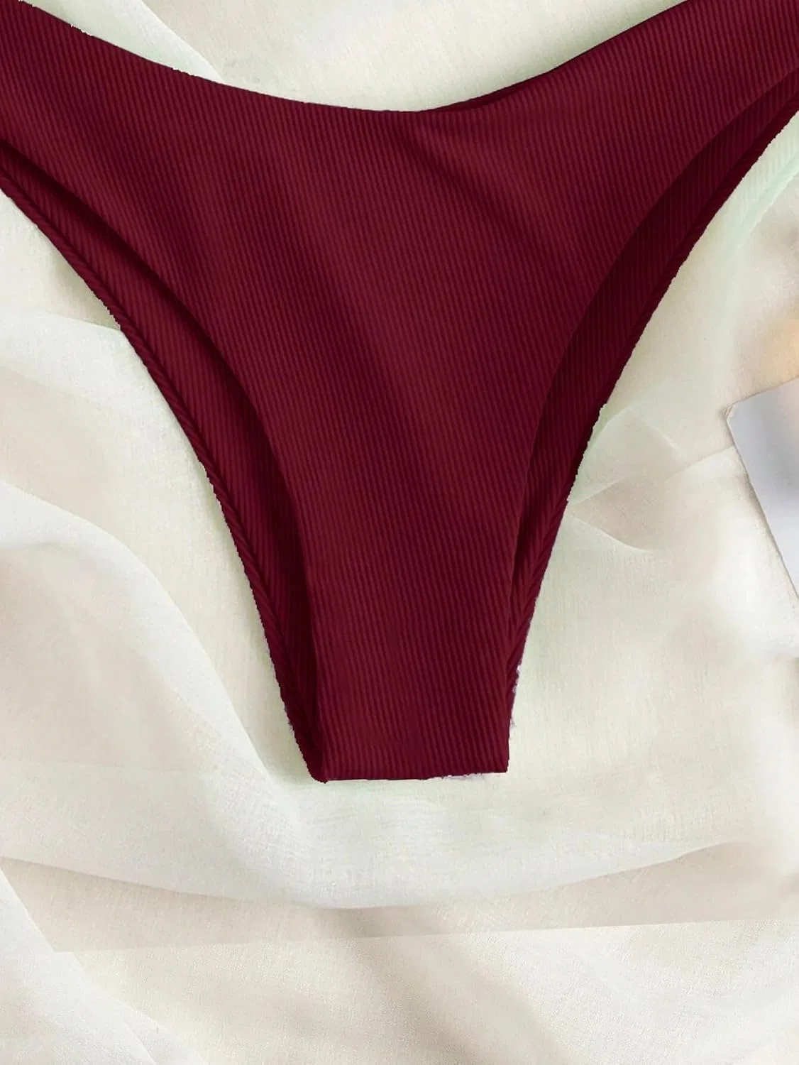 Женский бикини-сет с высокой талией Adjustable Shoulder Straps, Burgundy — фото 4