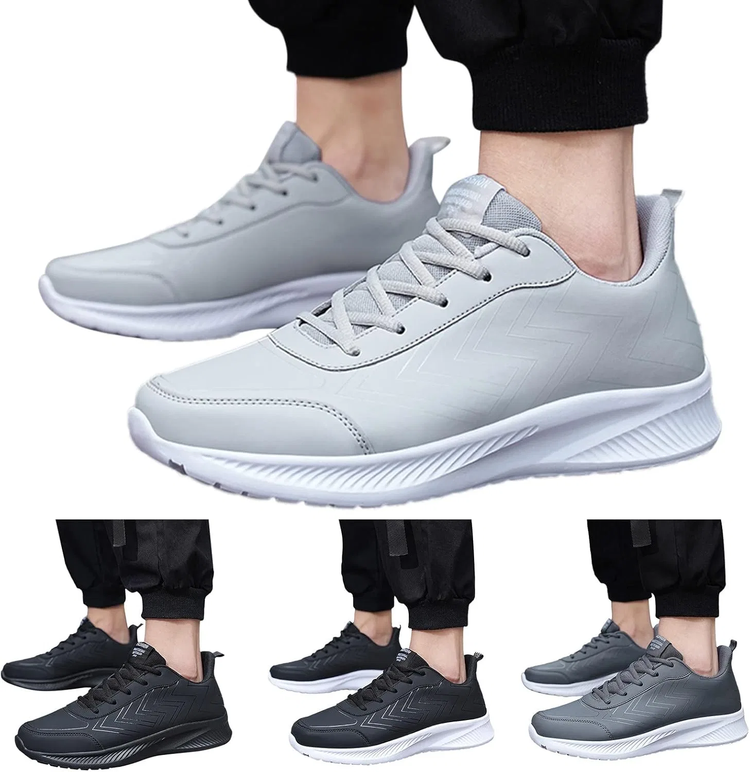 Кроссовки Casual Shoes Men's Shoes Large Size Casual Leather Print Laace Up Casual Fashion Simple Shoes Running Generic, Black — фото 4