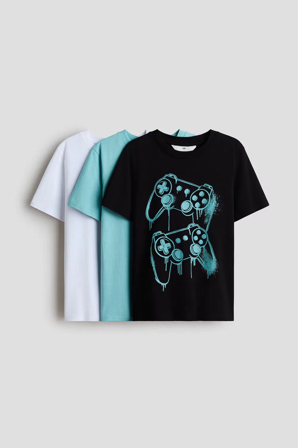 Набор из 3 хлопковых футболок H&M, Schwarz/Gamecontrollers